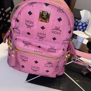 MCM Pink Backpack with Gold Details